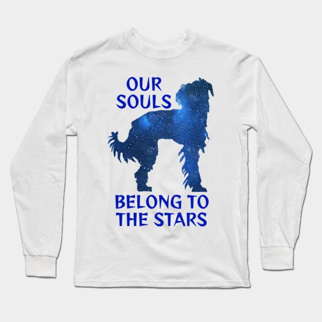 Midnight Blue Sapphire Milky Way Galaxy Chinese Crested Dog - Our Souls Belong To The Stars Long Sleeve T-Shirt by Courage Today Designs